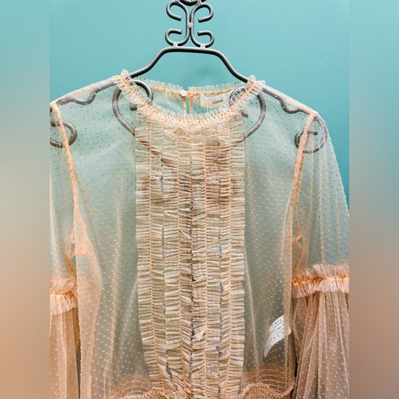 Elegant Sheer Salmon Color Blouse S:4 - Picture 5 of 9
